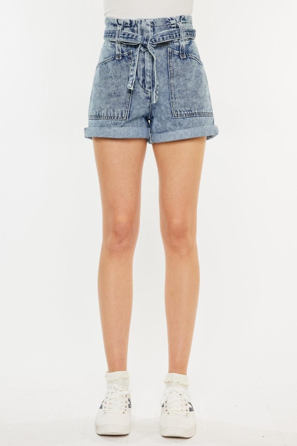 Kancan Ultra High Rise Paperbag Denim Shorts | Daverri Fashions