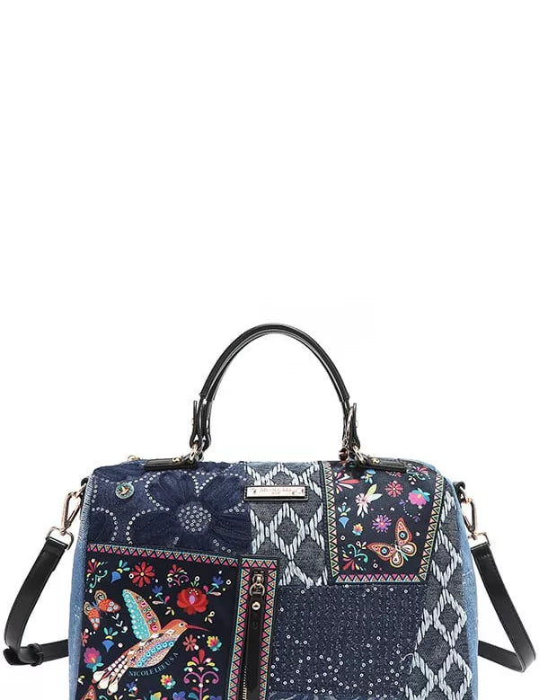 BOSQUE DE AMOR OS Bosque De Amor Denim Boston Bag | Handbags Daverri Fashions