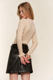 And The Why Half Button Round Neck Long Sleeve Bodysuit | Daverri Fashions