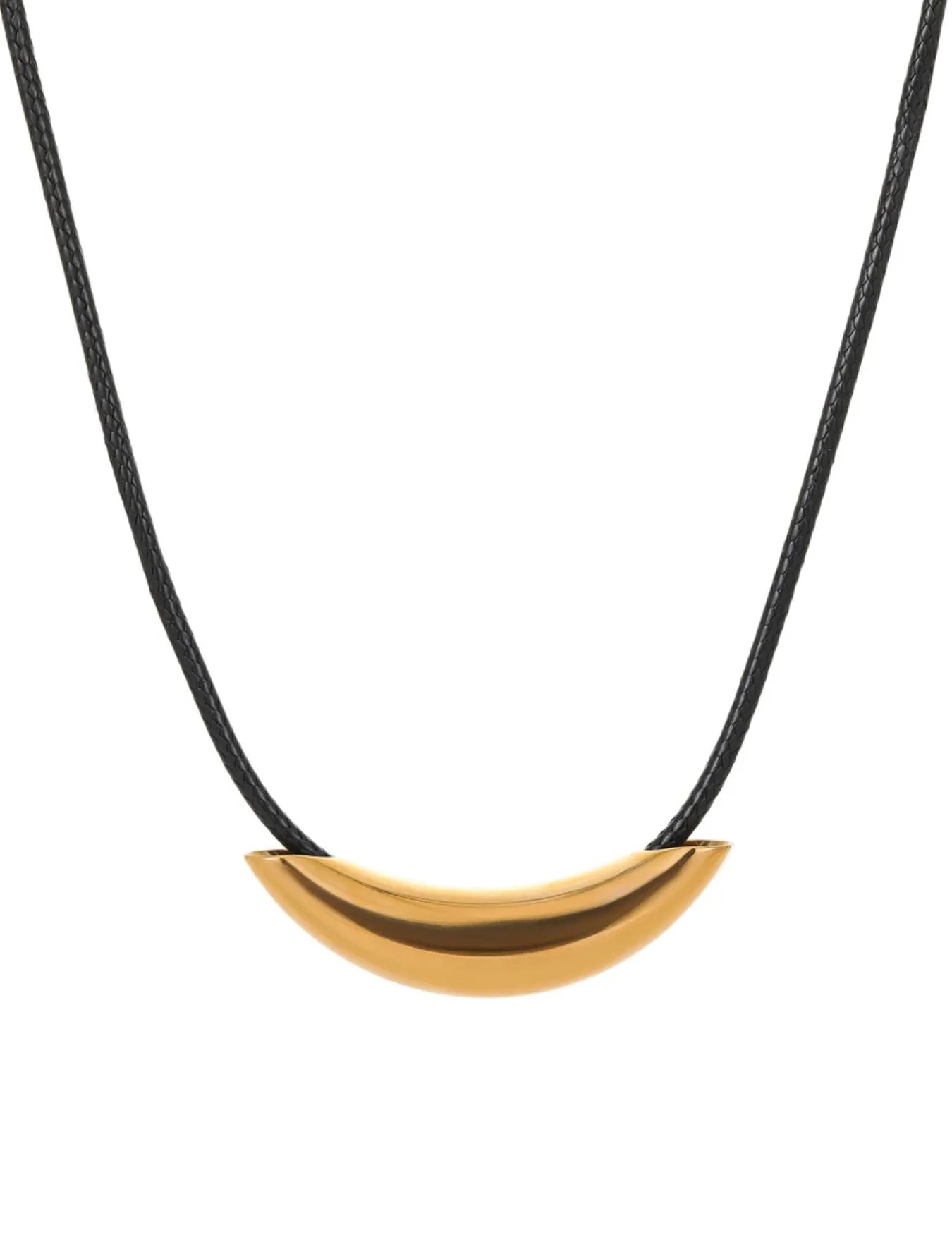 Stainless Steel Curved Bar Necklace with Leather Rope | Necklaces Daverri Fashions