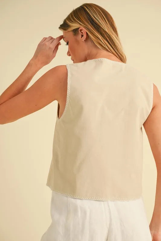 Aemi+Co Embroidered Tied Front Vest Coat | Daverri Fashions