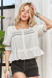 ADORA Smocked Puff Sleeve Peasant Blouse | Daverri Fashions