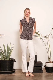 Lime 'N' Chili Multi Dot Print Sleeveless Button Down Blouse | Daverri Fashions