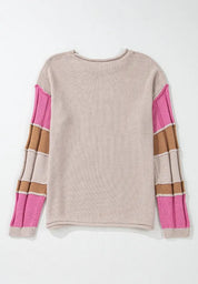 Color Block Round Neck Long Sleeve Sweater | Sweaters Daverri Fashions