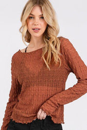 Mittoshop Lettuce Hem Boat Neck Long Sleeve Blouse | Blouses Daverri Fashions