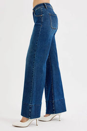 RISEN Plus Size Tummy Control Mid Rise Ankle Wide Flare Jeans | Jeans Daverri Fashions