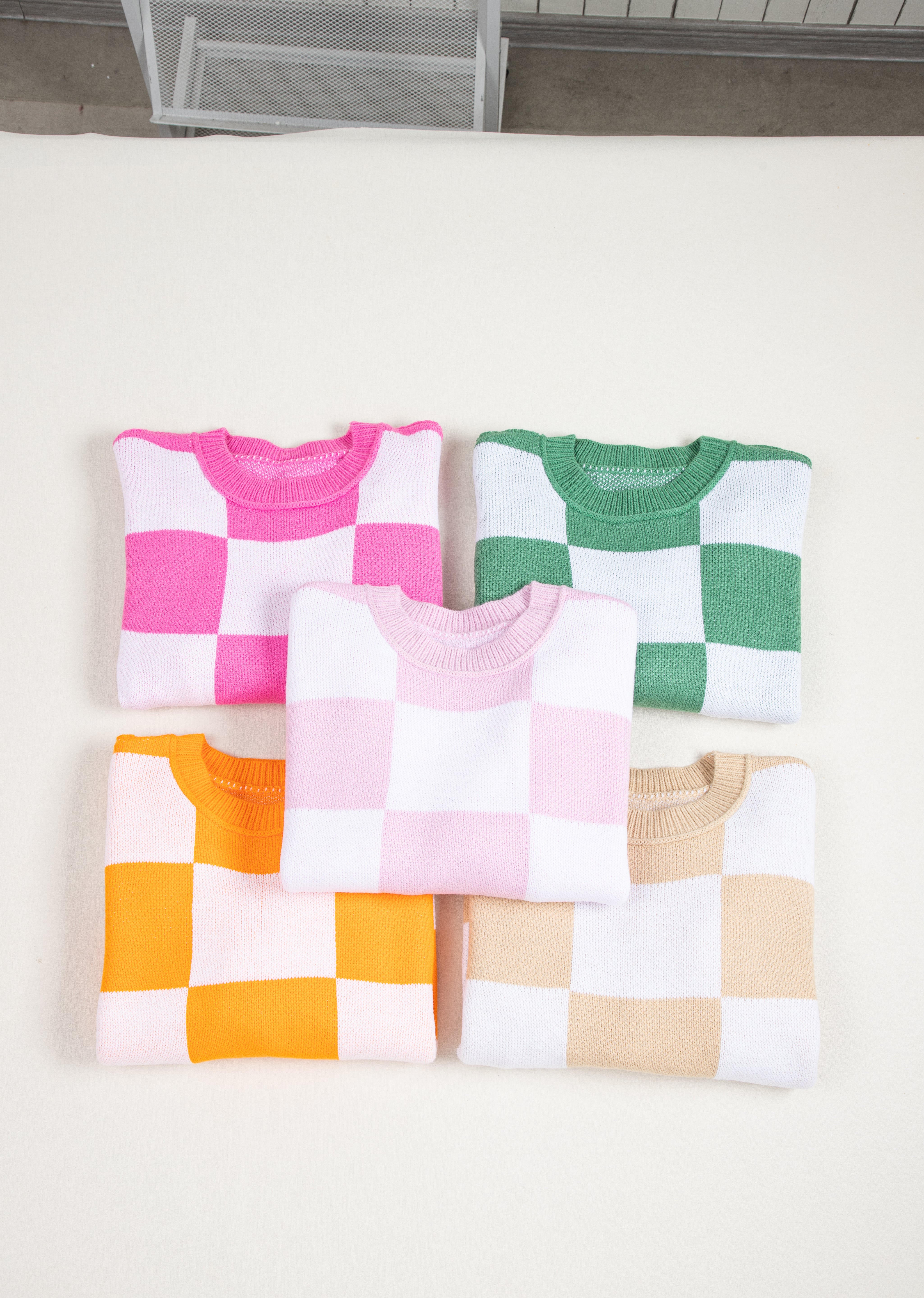 Checkered Bishop Sleeve Sweater | Sweaters Daverri Fashions