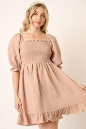 Mittoshop Smocked Ruffled Hem Half Sleeve Mini Dress | Mini Dresses Daverri Fashions