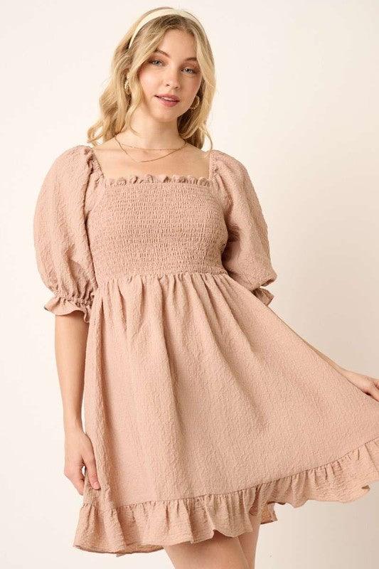 Mittoshop Smocked Ruffled Hem Half Sleeve Mini Dress | Mini Dresses Daverri Fashions