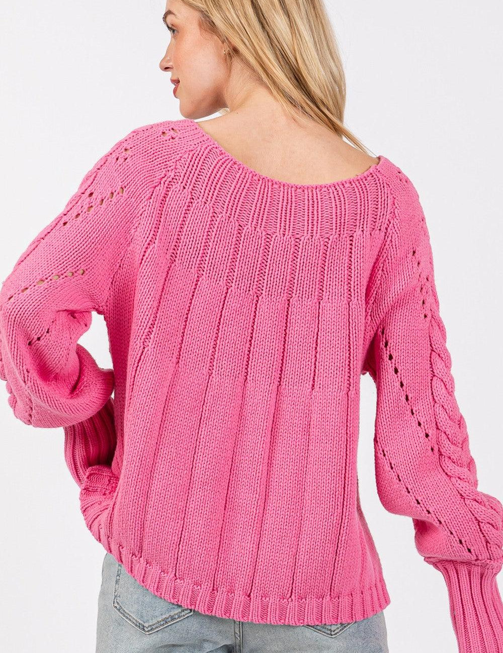 SAGE + FIG Cable-Knit Long Sleeve Sweater Pink | Sweaters Daverri Fashions
