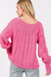 SAGE + FIG Cable-Knit Long Sleeve Sweater Pink | Sweaters Daverri Fashions
