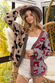 BiBi Leopard Color Block Button Down Sweater Cardigan | Cardigans Daverri Fashions