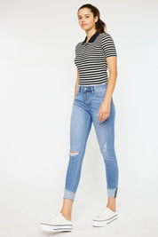 Kancan Distressed Cat's Whiskers Button Fly Jeans | Daverri Fashions