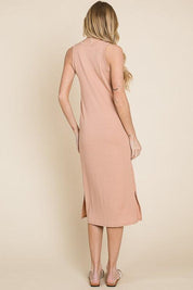 BOMBOM Ribbed Knit Sleeveless Midi Dress | Daverri Fashions