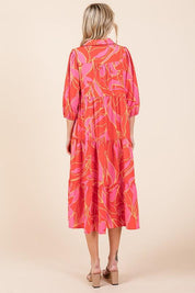 Mittoshop Tiered Printed Collared Neck Midi Dress | Mid Dresses Daverri Fashions