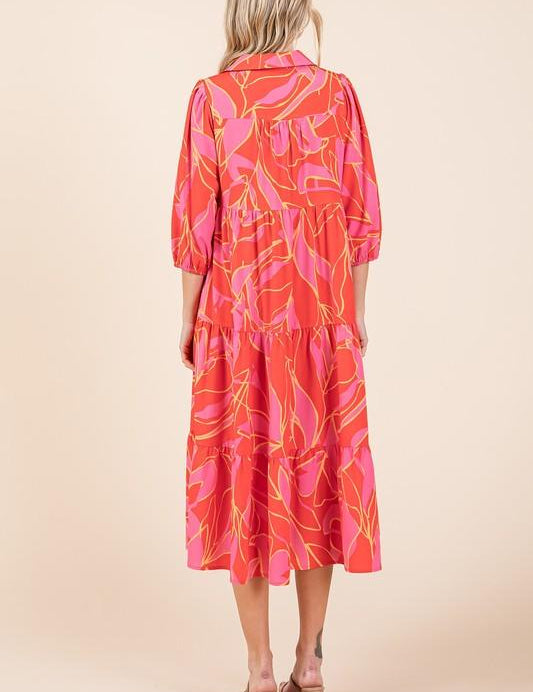 Mittoshop Tiered Printed Collared Neck Midi Dress | Mid Dresses Daverri Fashions