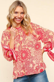Haptics Ribbon Bow Detail Floral Round Neck Blouse | Blouses Daverri Fashions
