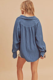Aemi + Co Raw Hem Button Down Raglan Sleeve Shirt | Shirts Daverri Fashions