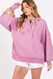 SAGE + FIG Plus Size Plaid Print Washed Hoodie | Sweatshirts Daverri Fashions