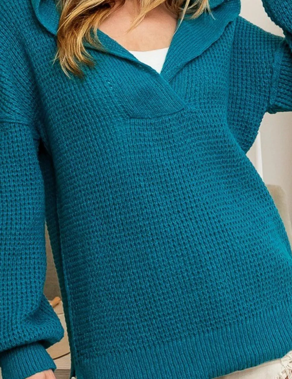 BiBi Raw Edge Detail V-Neck Sweater Hoodie | Hoodies Daverri Fashions