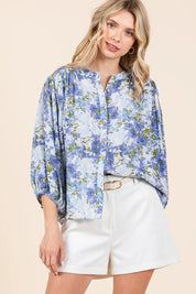 Mittoshop Flower Print Batwing Sleeve Button Down Blouse | Blouses Daverri Fashions