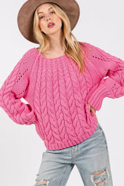 Deep Pink SAGE + FIG Cable-Knit Long Sleeve Sweater Pink | Sweaters Daverri Fashions