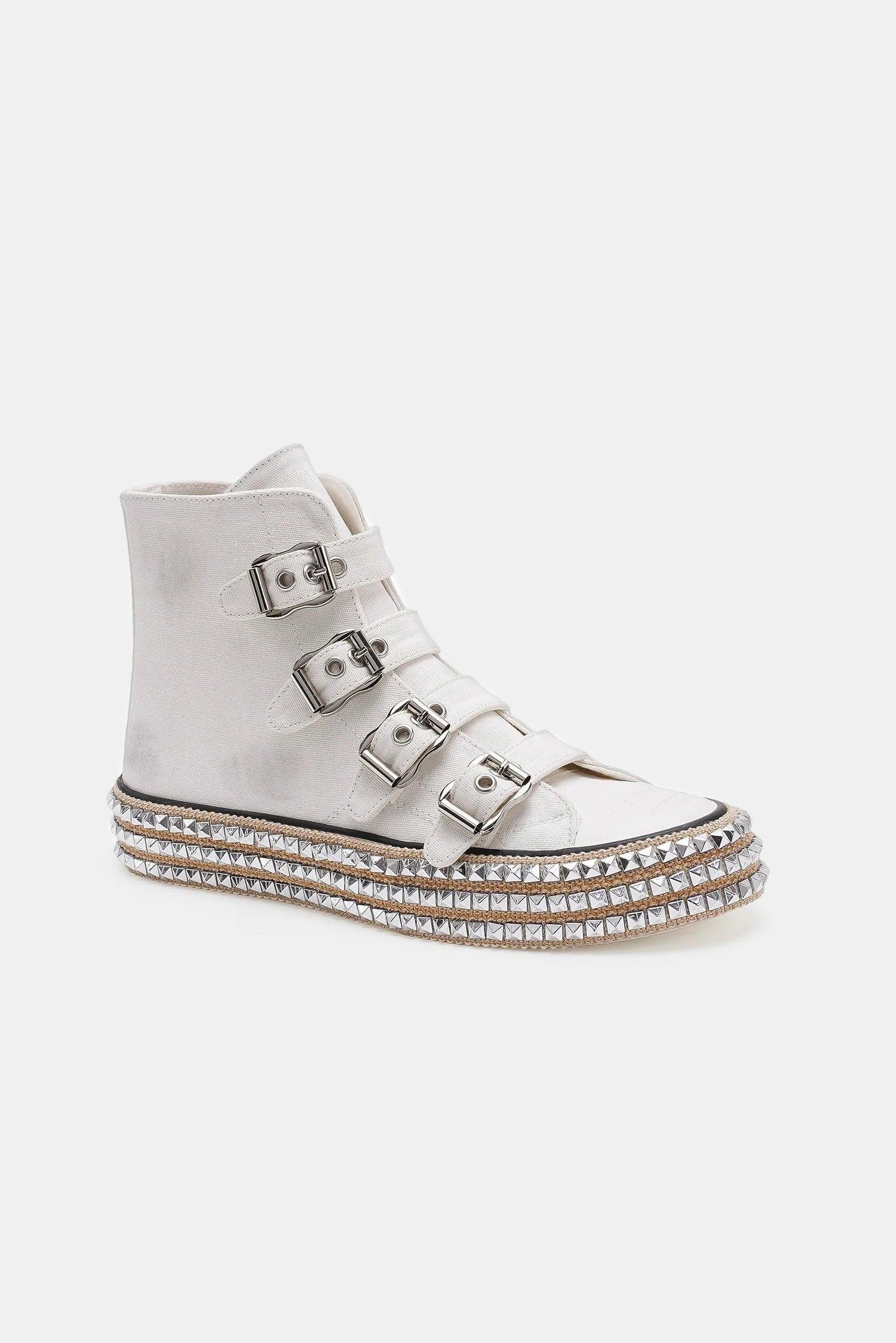Multi-Buckle Straps Studded Platform Sneakers | SNEAKERS Daverri Fashions