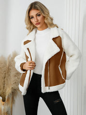 Pocketed Sherpa Zip Up Long Sleeve Jacket | Jackets Daverri Fashions