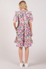 SAGE + FIG Floral Ruffle Short Sleeve Dress | Knee Length Dresses Daverri Fashions