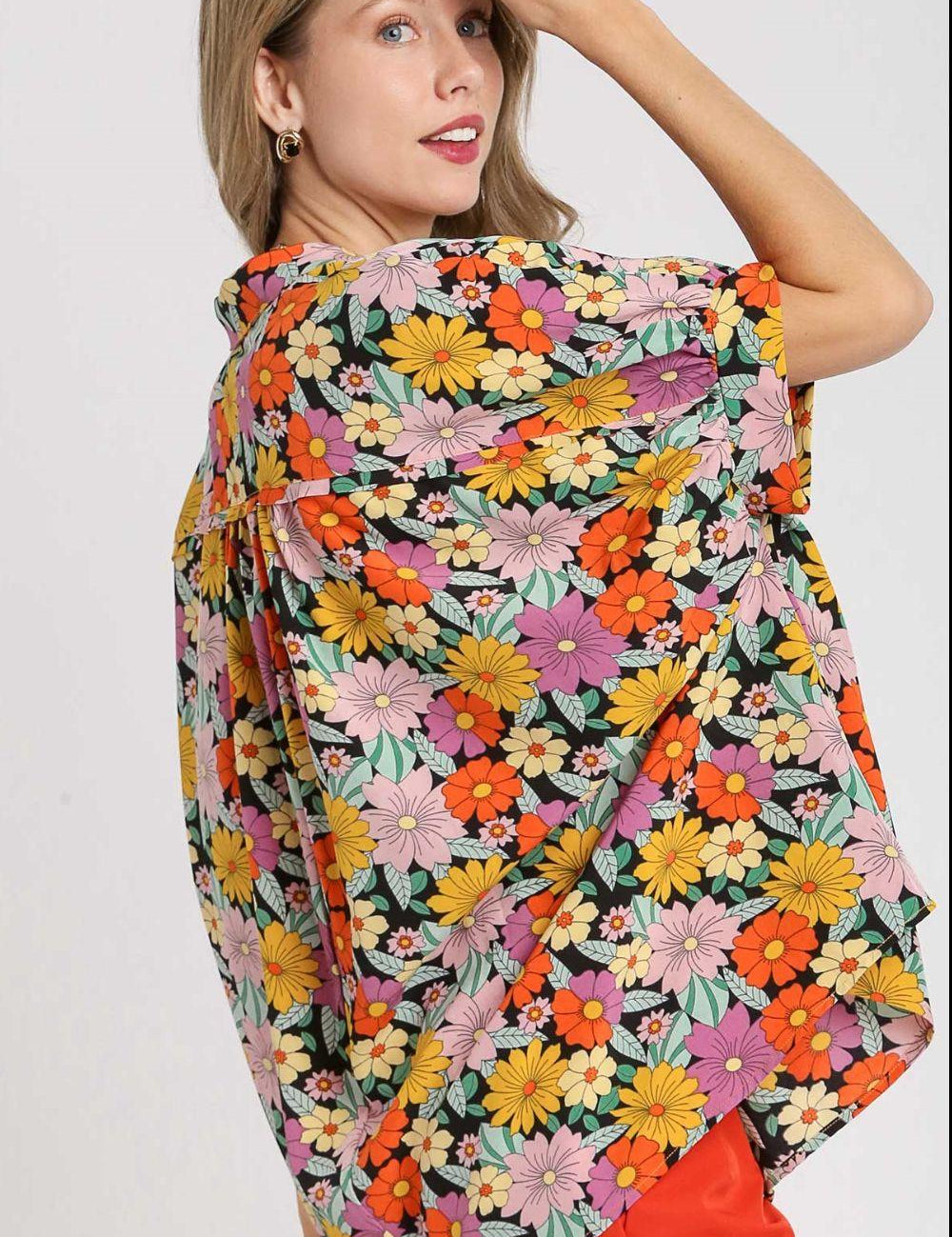 Umgee Full Size Flower Print Boxy Cut Button Down Shirt | Shirts Daverri Fashions