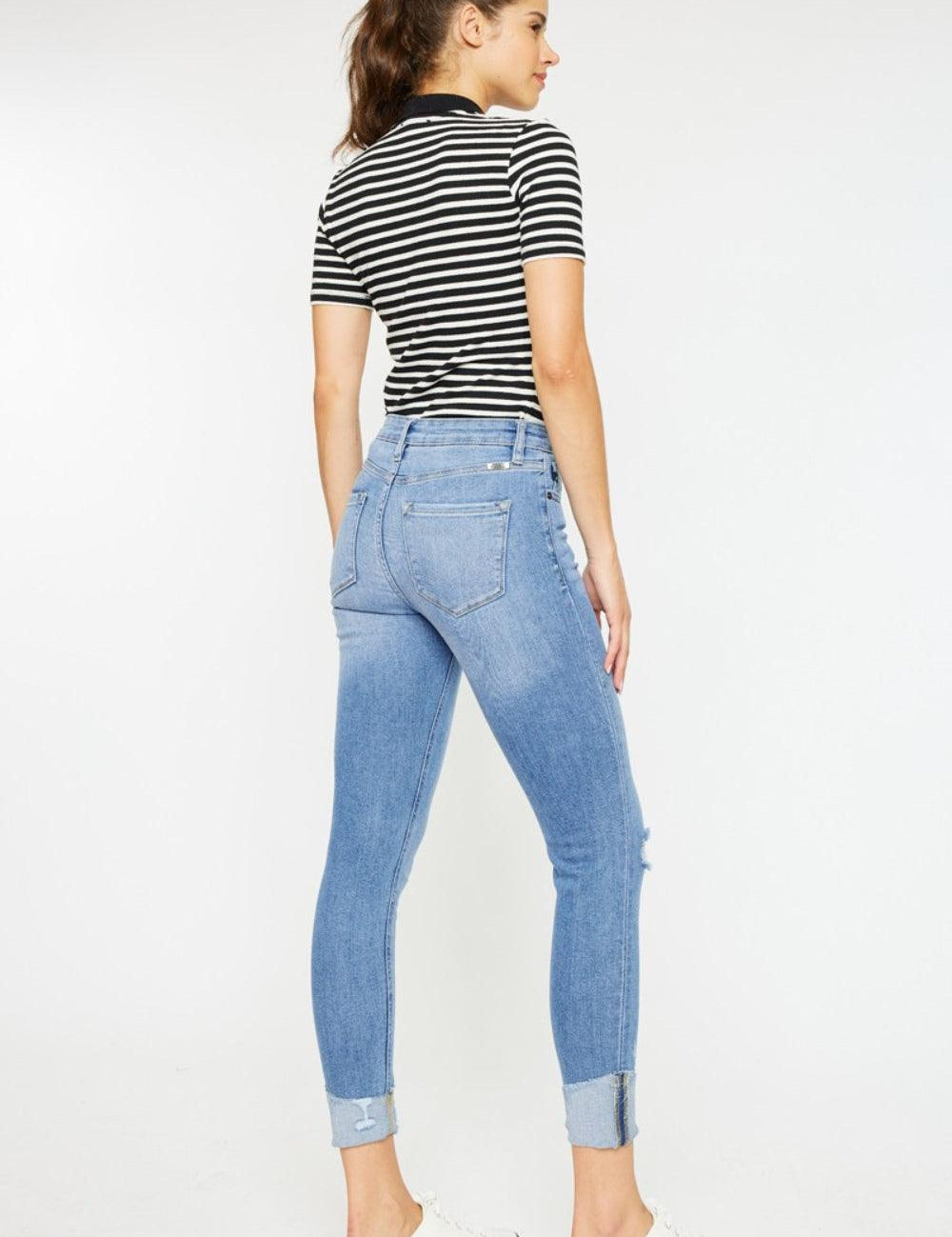Kancan Distressed Cat's Whiskers Button Fly Jeans | Daverri Fashions