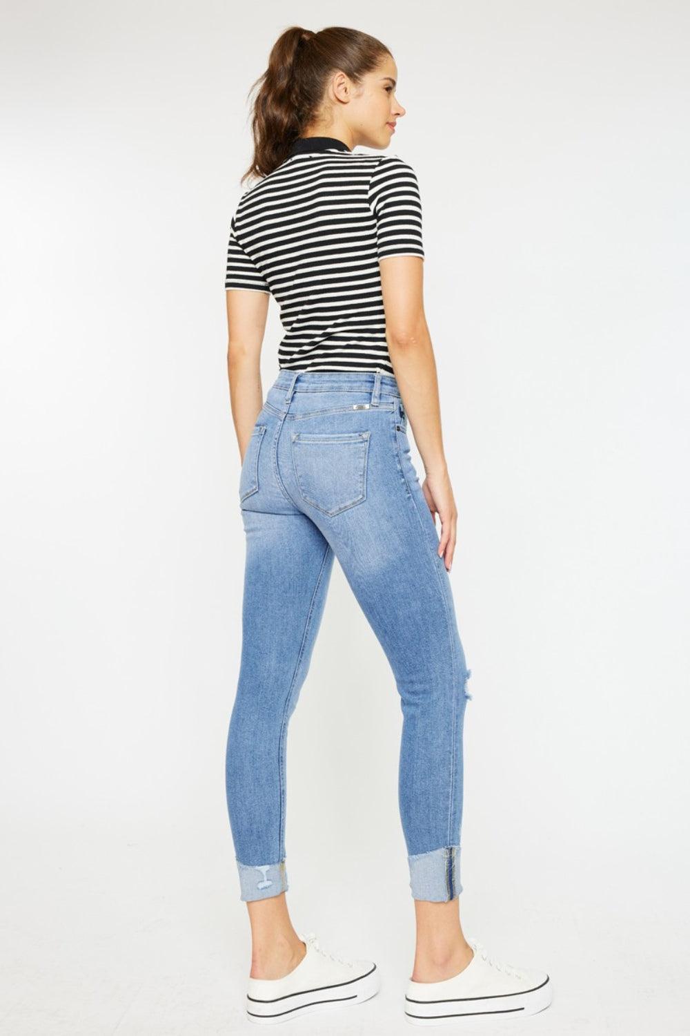 Kancan Distressed Cat's Whiskers Button Fly Jeans | Daverri Fashions