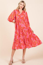 Mittoshop Tiered Printed Collared Neck Midi Dress | Mid Dresses Daverri Fashions
