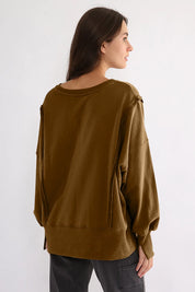 Exposed Seam High-Low Long Sleeve Sweatshirt | Daverri Fashions