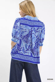 Umgee Tropical Print Puff Sleeve Blouse | Blouses Daverri Fashions