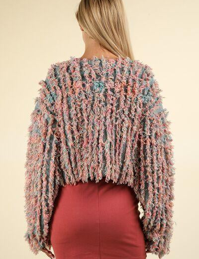 VERY J Shaggy Yarn Knit Zip Up Jacket | Daverri Fashions