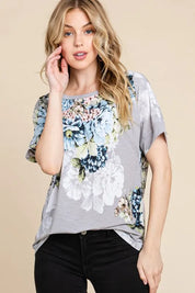 BOMBOM Floral Round Neck Short Sleeve T-Shirt | Daverri Fashions