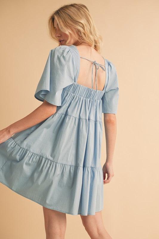 Aemi + Co Square Neck Half Sleeve Tiered Dress | Daverri Fashions