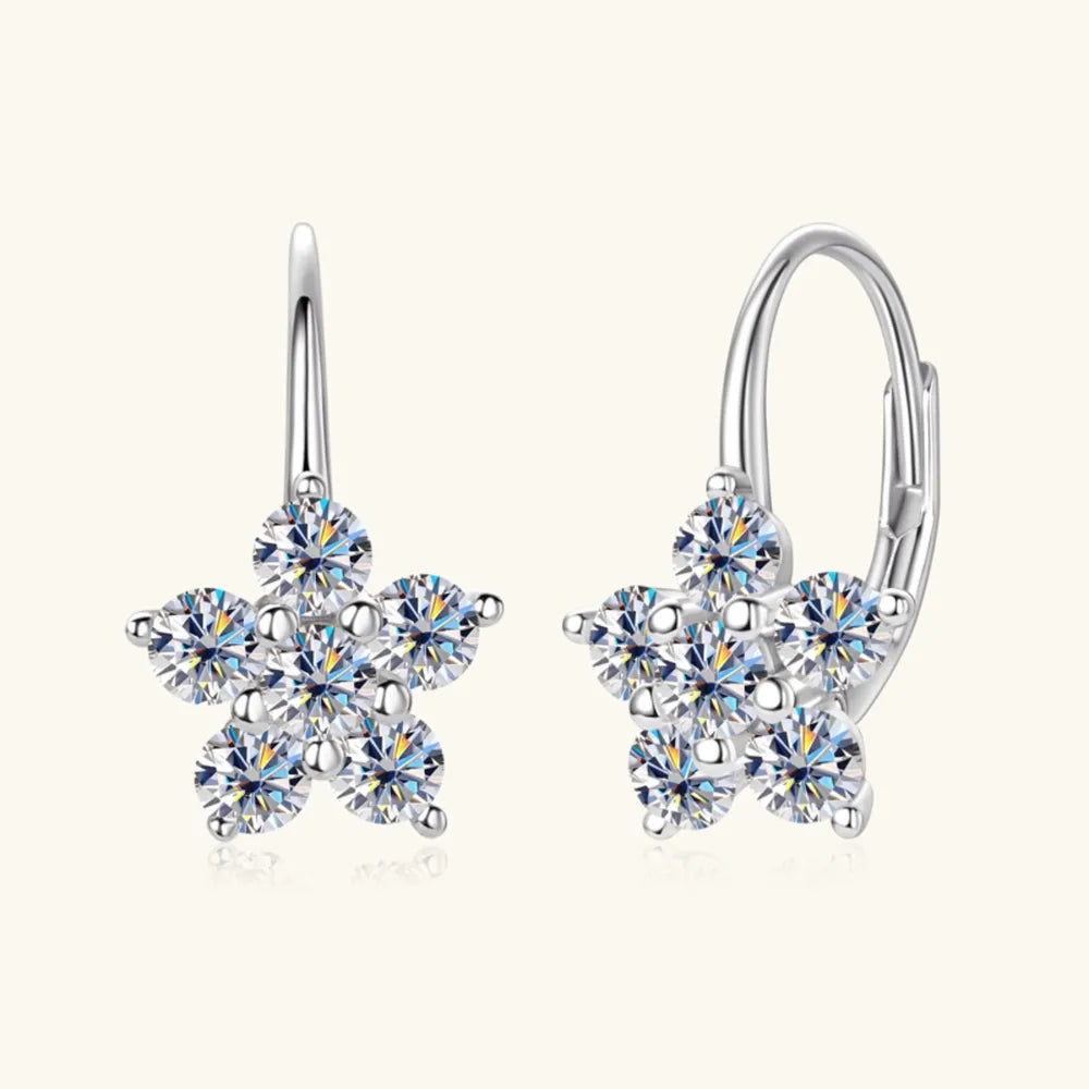 1.2 Carat 925 Sterling Silver Moissanite Flower Huggie Earrings | Sterling Silver Earrings Daverri Fashions
