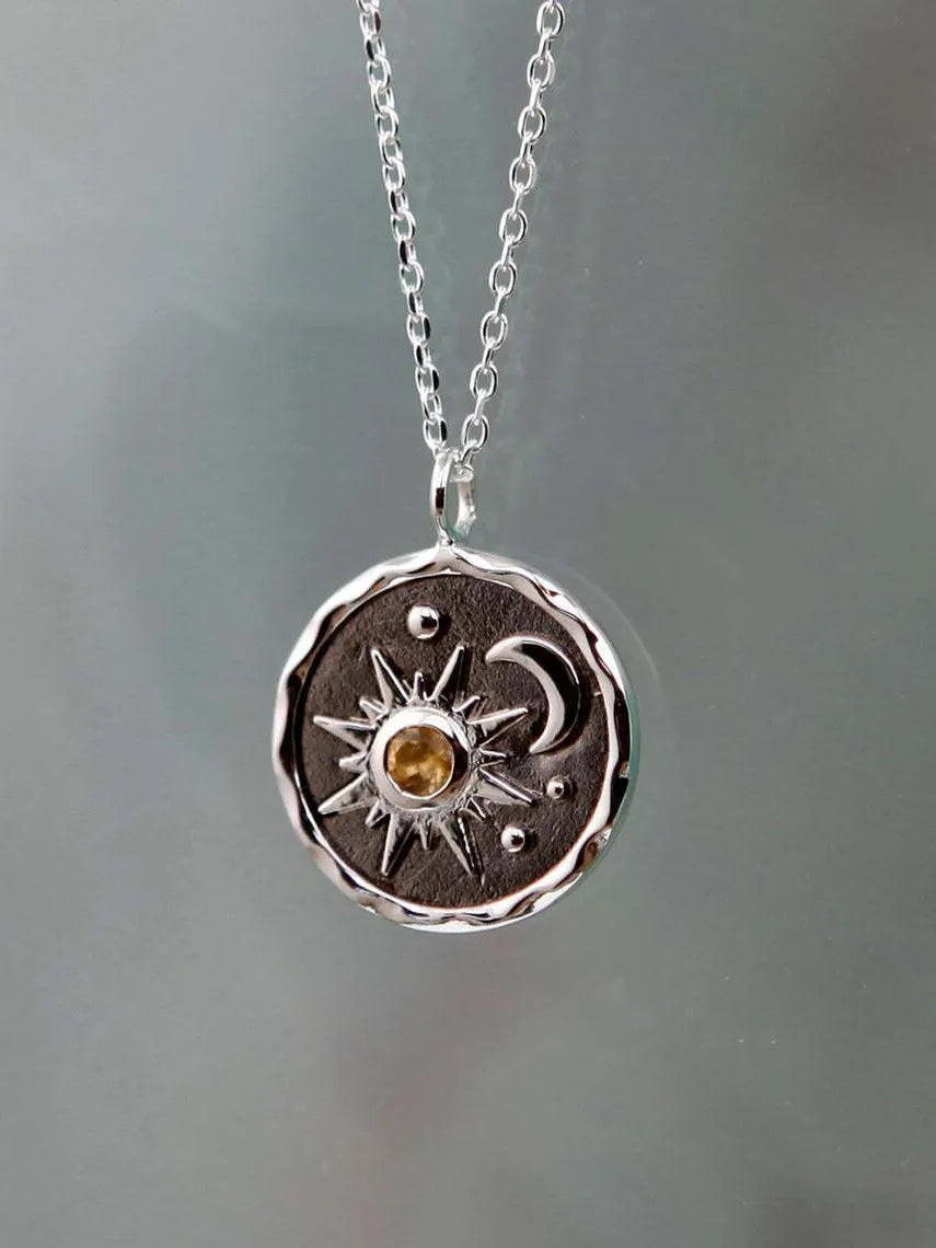 Alloy Inlaid Zircon Sun & Moon Necklace | Necklaces Daverri Fashions
