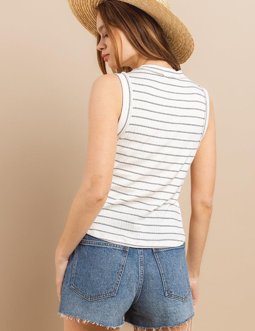 Ces Femme Striped Round Neck Tank | Tank Tops Daverri Fashions
