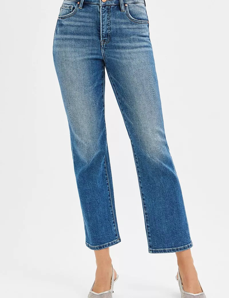 MEDIUM RISEN Tummy Control High Rise Crop Straight Jeans | Jeans Daverri Fashions