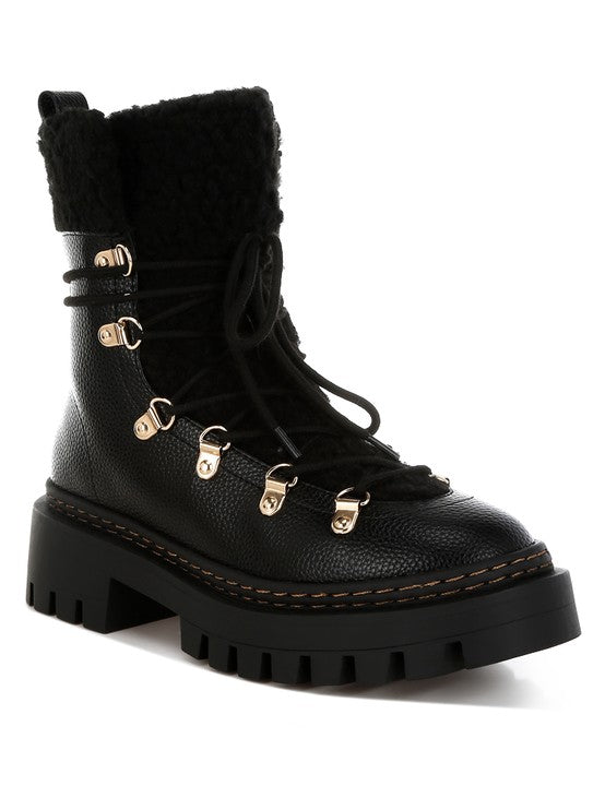 Black Omul Fleece & Faux Leather Boots | Boots Daverri Fashions