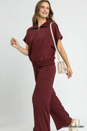 Umgee Full Size Half-Zip Short Sleeve Top Plus Size | Tops Daverri Fashions