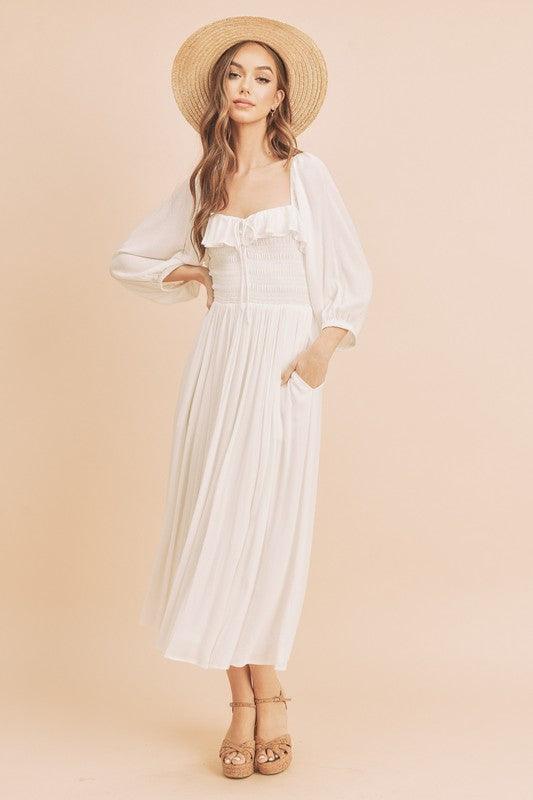 Aemi + Co Ruffled Smocked Square Neck Balloon Sleeve Dress | Mini Dresses Daverri Fashions