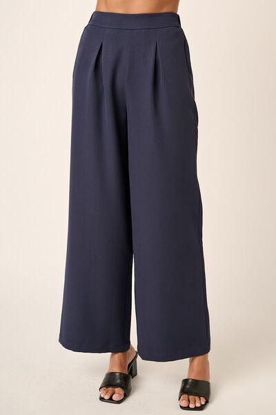 Mittoshop Inverted Pleat Detail Wide Leg Pants Navy | Pants Daverri Fashions