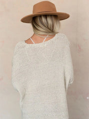 Round Neck Oversized Knit Top with Relaxed Fit | Tops Daverri Fashions
