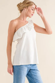 And The Why Ruffle One Shoulder Sleeveless Tank Top | Tops Daverri Fashions