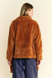 Davi & Dani Fuzzy Zip Up Collared Neck Jacket | Daverri Fashions