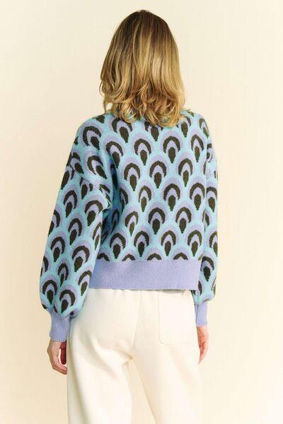 Davi & Dani Scale Jacquard Round Neck Drop Shoulder Sweater | Sweaters Daverri Fashions